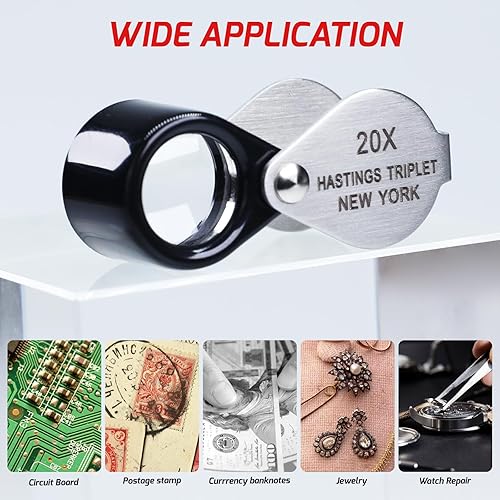Miniatura 8 de Jewelers - Lupa plegable de 20 unidades, diseño mini de 20 aumentos, lente de cristal óptico, triplete, de acero inoxidable, tamaño de bolsillo,