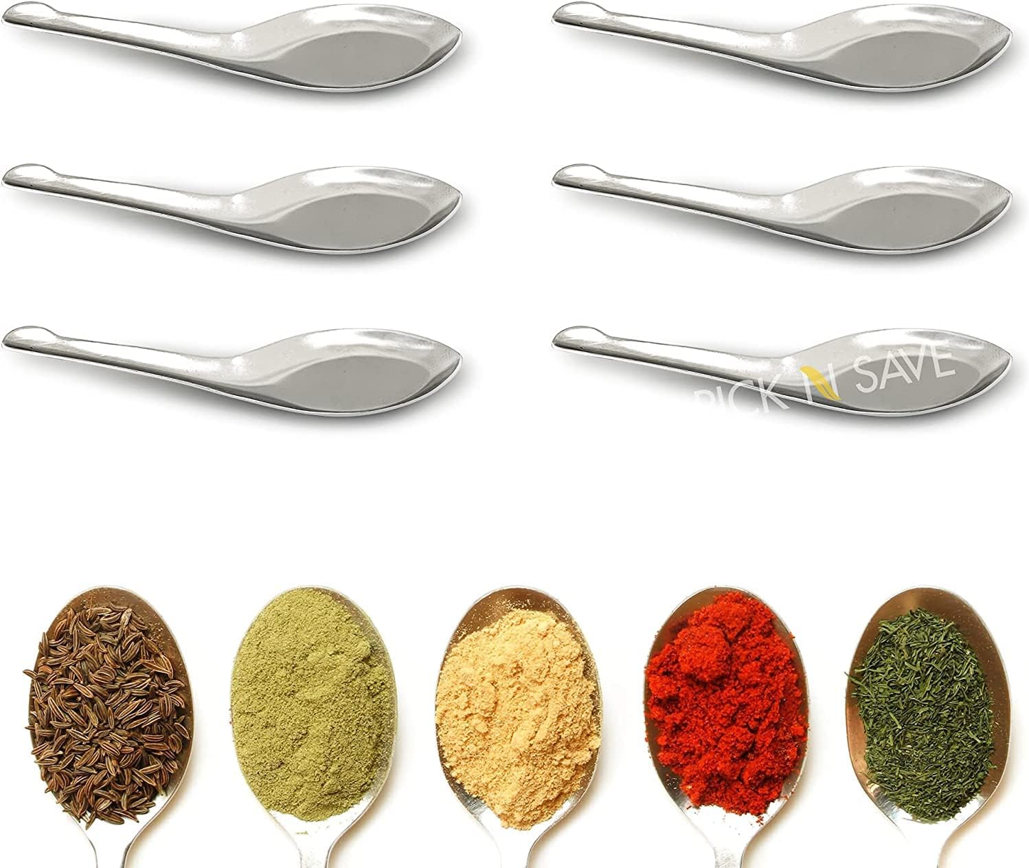 โ Small Mini Measuring Spoons, Stainless Steel, Perfect for Spice Jars, Masala Dabba Spice Spoon, Storage Tins, Coffee, Tea, Condiments, Sugar, Honey, Milk Powder, Ice Cream - Set of 6