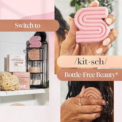 Miniatura 7 de Kitsch Barra de champú y acondicionador de aceite de ricino y manteca de karité, juego de champú y acondicionador, jabón en barra hidratante e