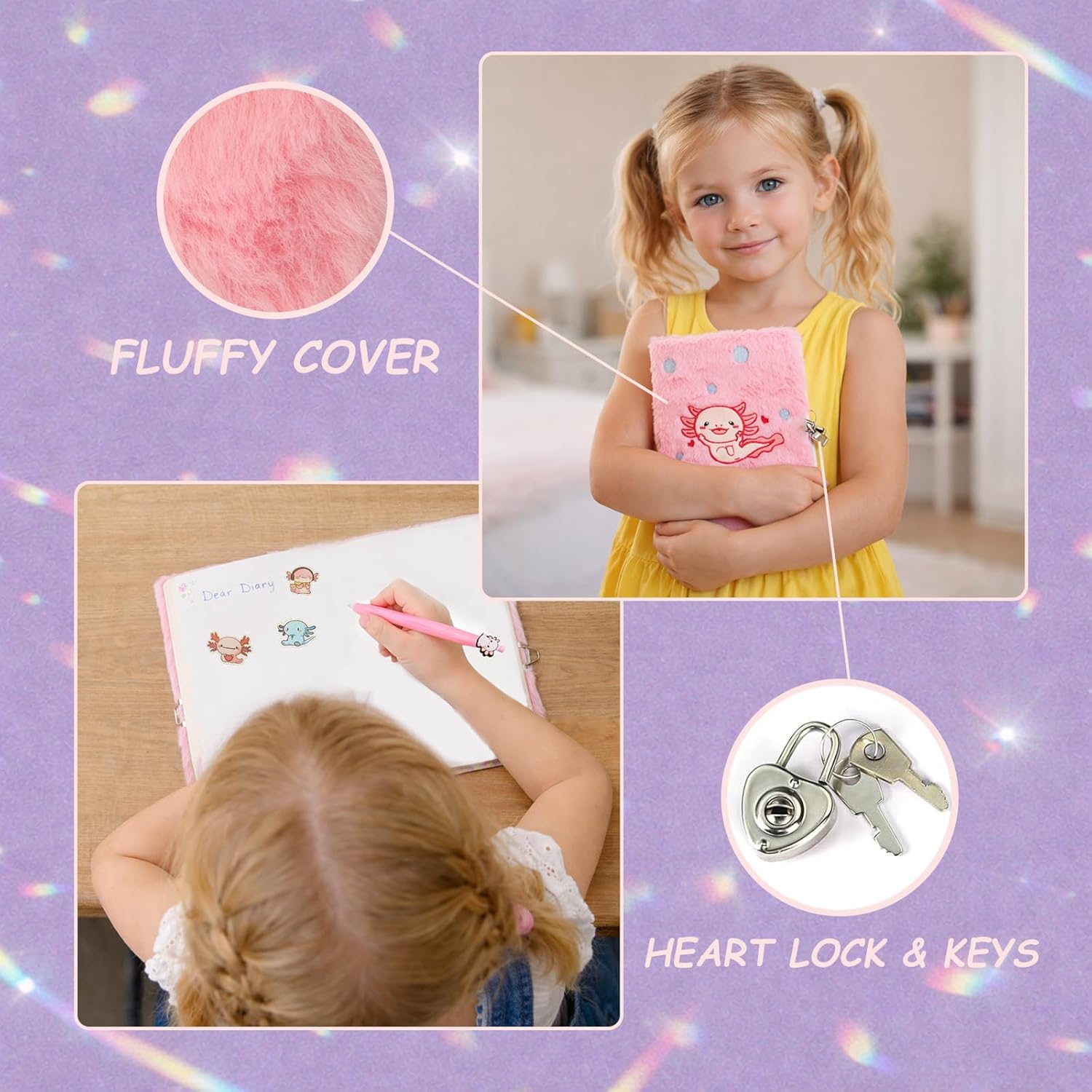 Axolotl Gift Set for Axolotl Lover– Crossbody Bag, Diary with Lock, Pen, Stickers, Necklace, Bracelet, Mirror & Headband – Lovely Animal Themed Kit