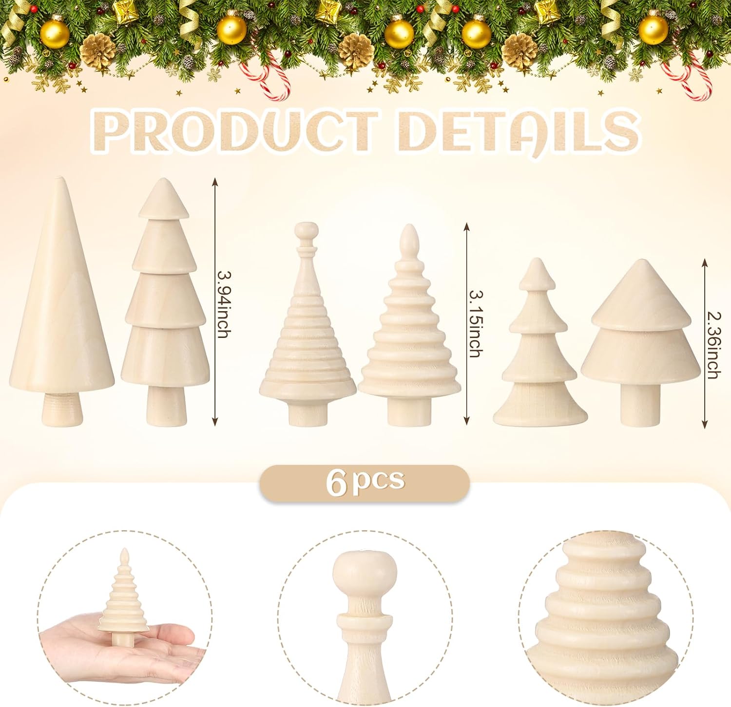 Namalu 6 Pcs Mini Wooden Christmas Trees for Crafts Farmhouse Decor, Boho