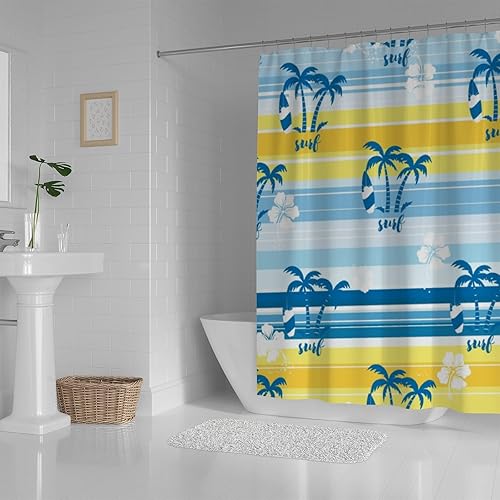Shower Curtains for Bathroom Summer Mood Windsurf Plam Trees Waterproof Polyester Fabric Bathtub Shower Curtains with 12 Hooks Modern Machine