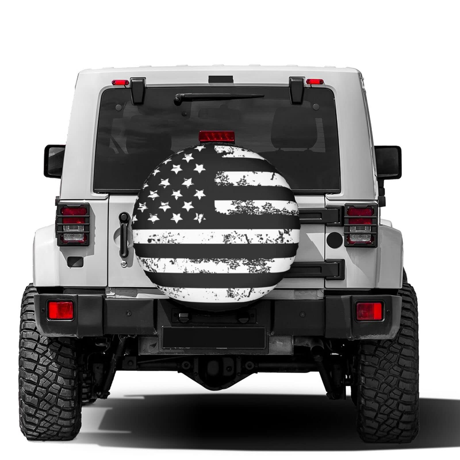 Black and White American Flag Spare Tire Cover Dust-Proof Wheel Tire Cover Fit Trailer, RV, SUV and Many Vehicle 14 Inch