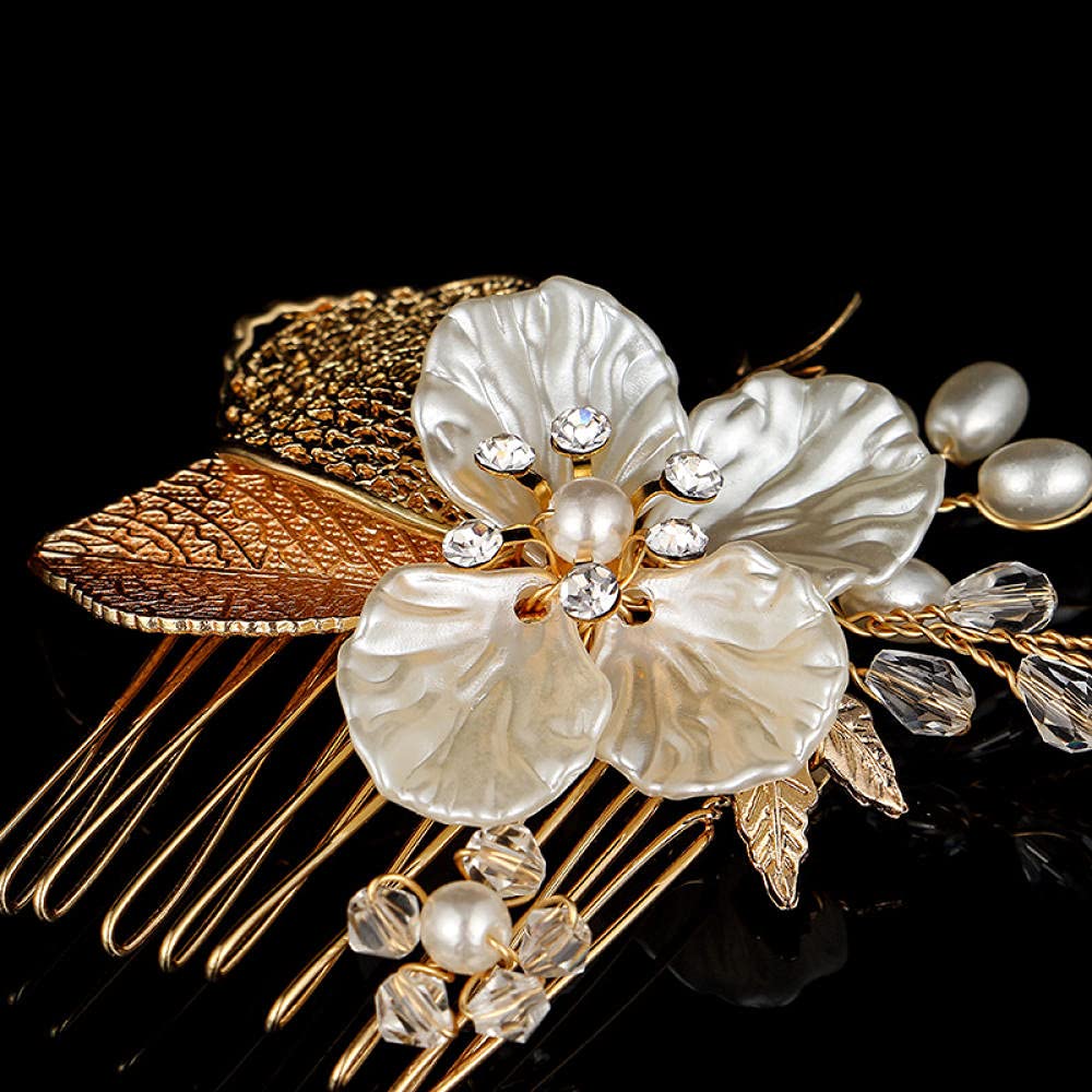 Grzebień do włosów dla panny młodej Grzebienie do włosów Akcesoria, Grzebień do włosów z muszli ślubnej Grzebienie boczne, Grzebień ze stopu perłowego Rhinestone (złoty), Akcesoria do włosów na sztu