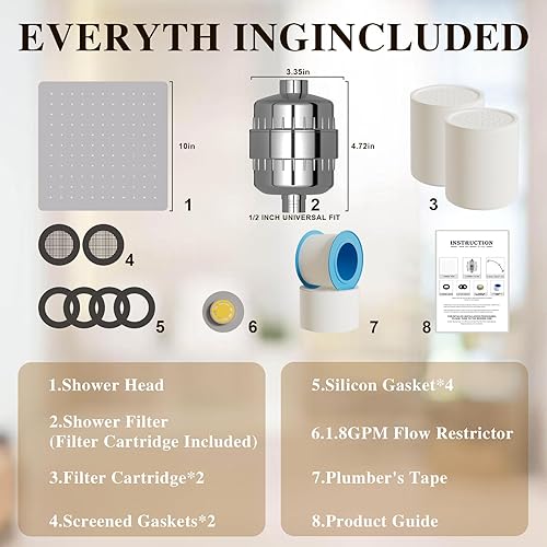 Miniatura 2 de Cabezal de ducha filtrado con filtro de ducha de 20 etapas, dos cartuchos de filtro de repuesto, cabezal de ducha de lluvia de alta presión para