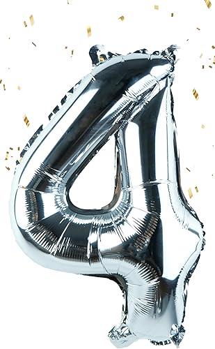 Miniatura 1 de Globos plateados con el número "4" de 16 pulgadas, letra individual personalizada, papel de aluminio de mylar, para colgar, reutilizable para niñas,