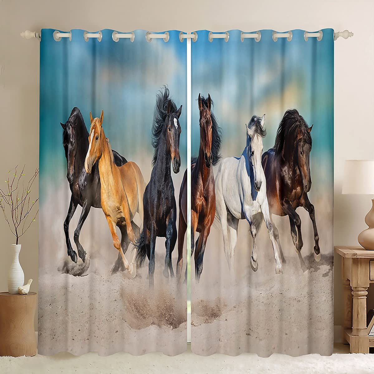 3D Horse Room Curtain Running Horses Curtain for Bedroom for Kids Boys Adults Galloping Horse Printed Curtain Animal Theme Drapes,W46*L54 — image 1