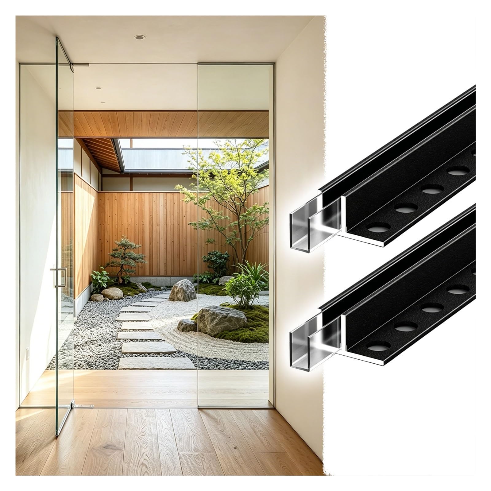 Tyzlup Black Glass Edge Trim Channel For Balcony Partition, Waterproof Shower Panels Fixed Profile For Thk 1/2" Glass, Bottom/Side Door Slot With Rubber Pad(,80Cm/2.62Ft)