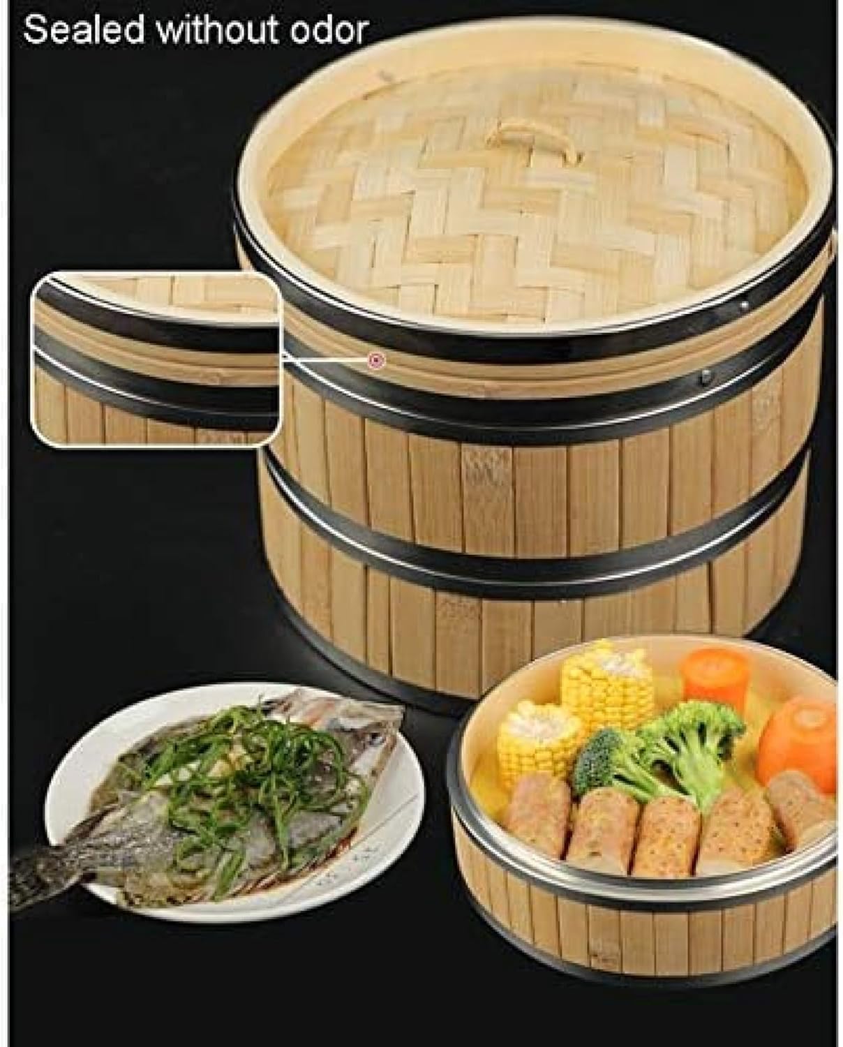 Vaporera de bambú, cesta de vapor Dim Sum, 3 niveles, para arroz, albóndigas, verduras, carne y pescado, reutilizable, fácil de limpiar, 30 cm