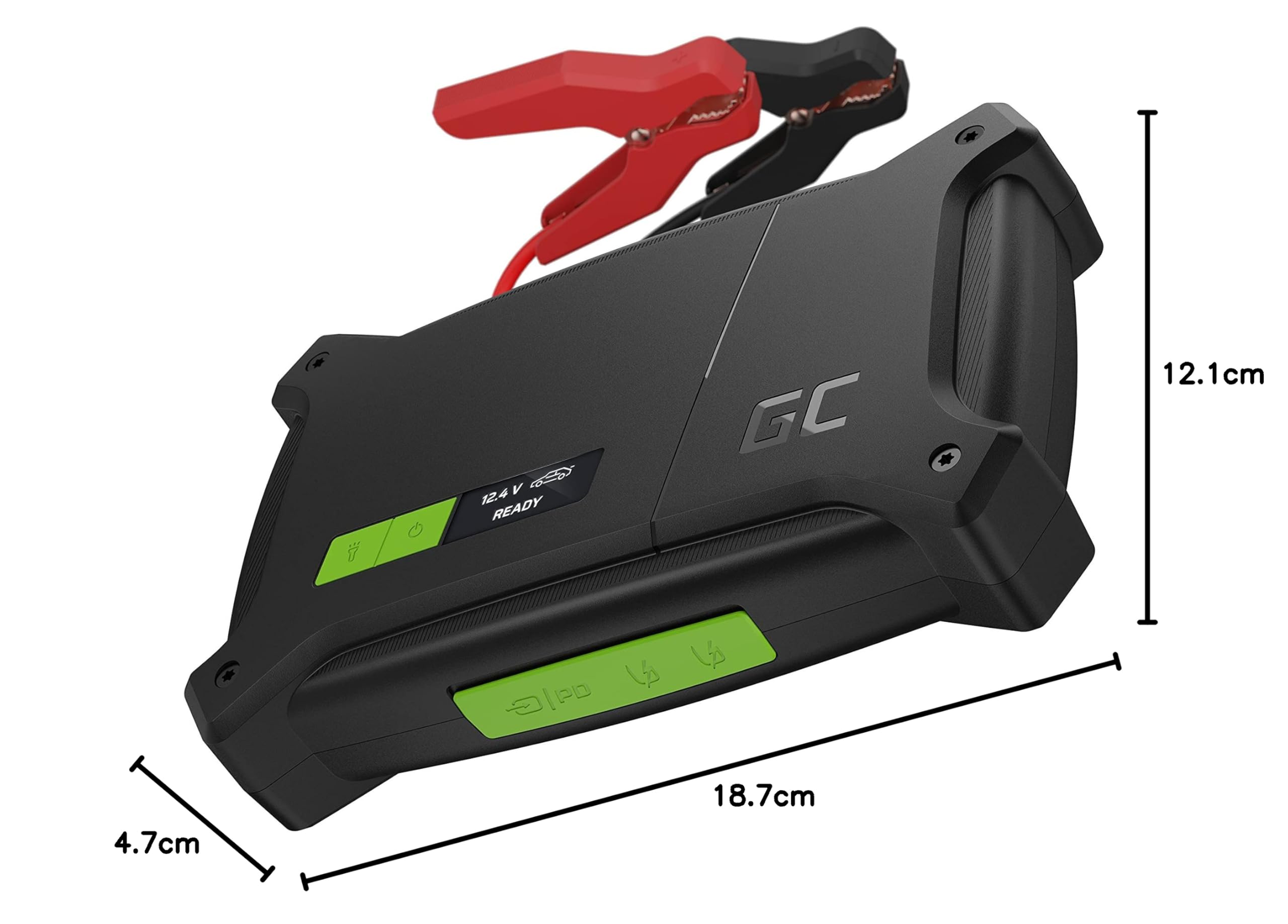 Green Cell® GC PowerBoost Avviamento di Emergenza | 16000mAh 2000A | per motori 6L diesel 8L benzina | Portatile Jump Starter | Powerbank | Booster al Litio | Cavi di Avviamento | Caricabatterie