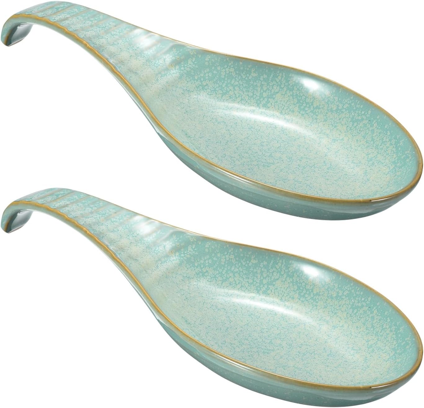 uxcell 2Pcs Ceramic Spoon Rest, 9 Inch Spoon Holder Heat Resistance Dishwasher Safe Spatula Ladle Stand Utensil Holder for Home Kitchen Counter Stove Top Tongs Spatulas, Blue
