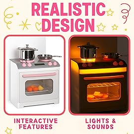 Doll Kitchen Playset for Kids, My Modern Mini Kitchen House Furniture Pretend Play Toy Accessories Set with Realistic Lights & Sounds for Toddlers, Girls (4-in-1)