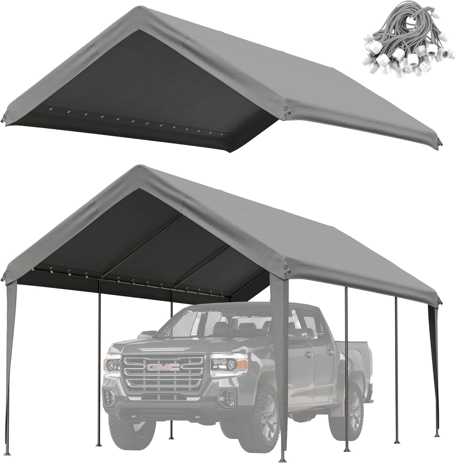 Carport Replacement Canopy Cover 10'x20' for Tent Top Garage Shelter Cover, 800D Heavy Duty Oxford Waterproof & UV Protected Car Canopy Tarp with Ball Bungees (Frame is not Included)