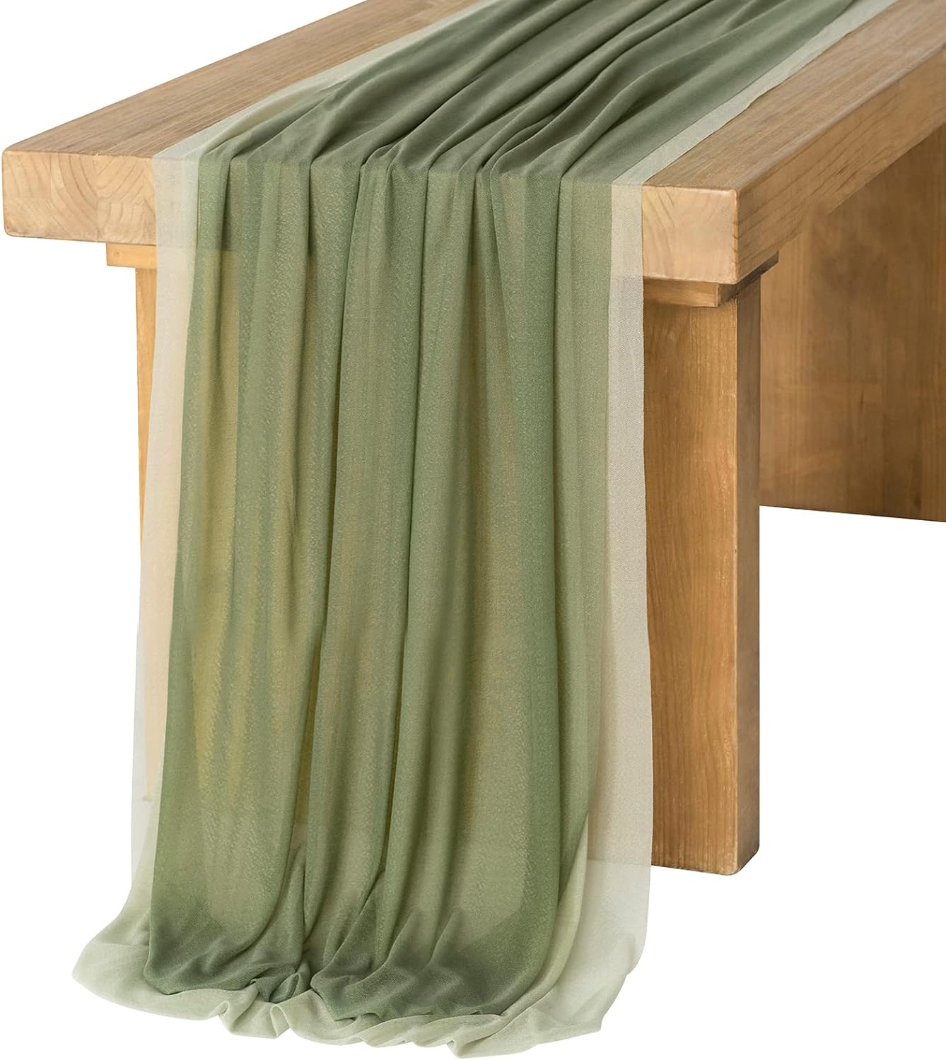Ling's Moment Sage Green & Campsite Chiffon Like Table Runner 30" x 120" (Set of 2) for Sweetheart Table Wedding Party Bridal Shower Decoration