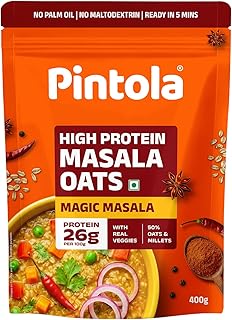 Pintola 26g High Protein Masala Oats 400g, Magic Masala, Breakfast Cereal with High Fiber & Veggies, No Palm Oil, No Prese... Price In India