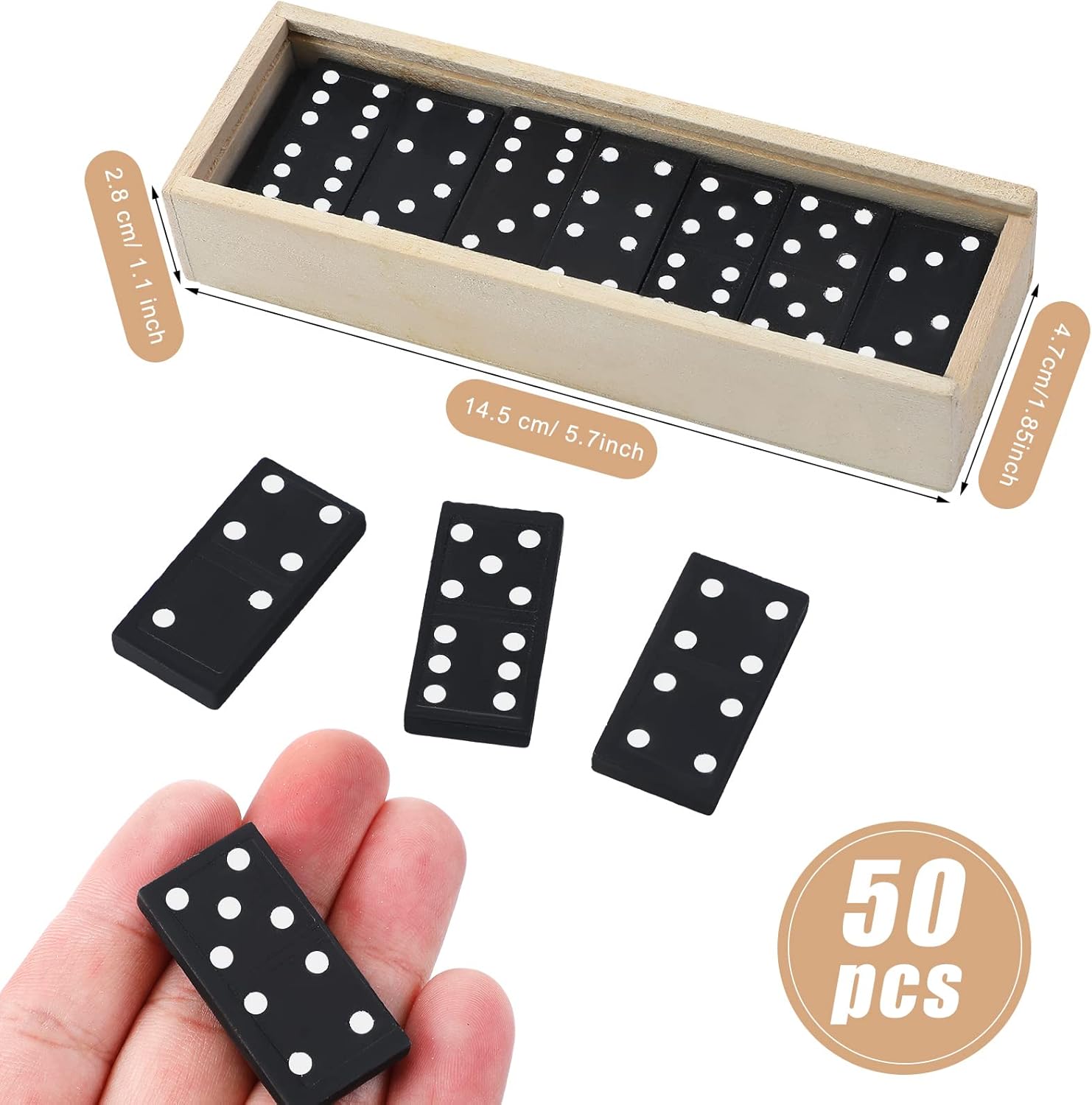 Deekin 50 Pack Mini Dominos Set for Kids and Adults Bulk 28 Tiles Double 6 Dominoes Game Domino Party Favors Wooden Board Games with Wood Case Family Games Toys for Child Gifts Travel