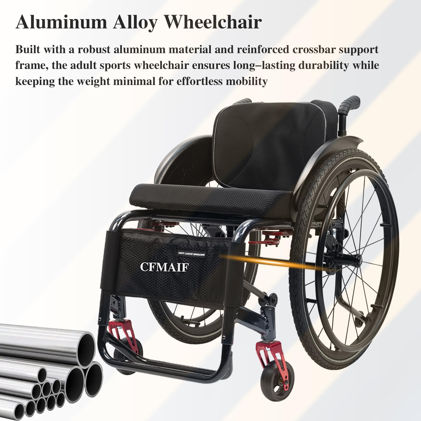 Lekkie aluminiowe wózki inwalidzkie z własnym napędem, wózek inwalidzki do uprawiania sportu, przenośny wózek podróżny z hamulcem (43 cm, sportowe)