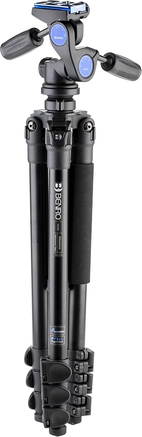 Benro Adventure 2 Series Aluminum Tripod with HD2A 3-Way Pan/Tilt Head – Multi-Angle Legs, Twist-Lock Adjustments & Quick-Release Mounting for Photo and Video Creators (TAD28AHD2A)