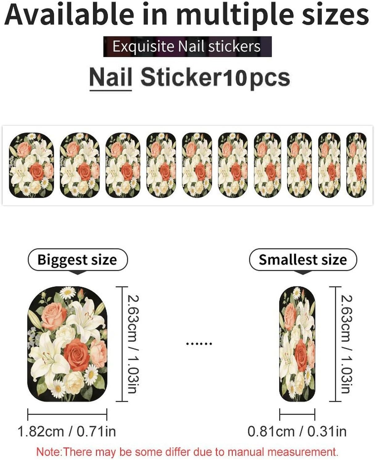 Bouquet CollectionSummer Nail Stickers Nail Strips | Nail Art Stickers of 10 sets with decorate fingernails,toenails,artificial nails Full Cover Easy On-Off Non-Damaging