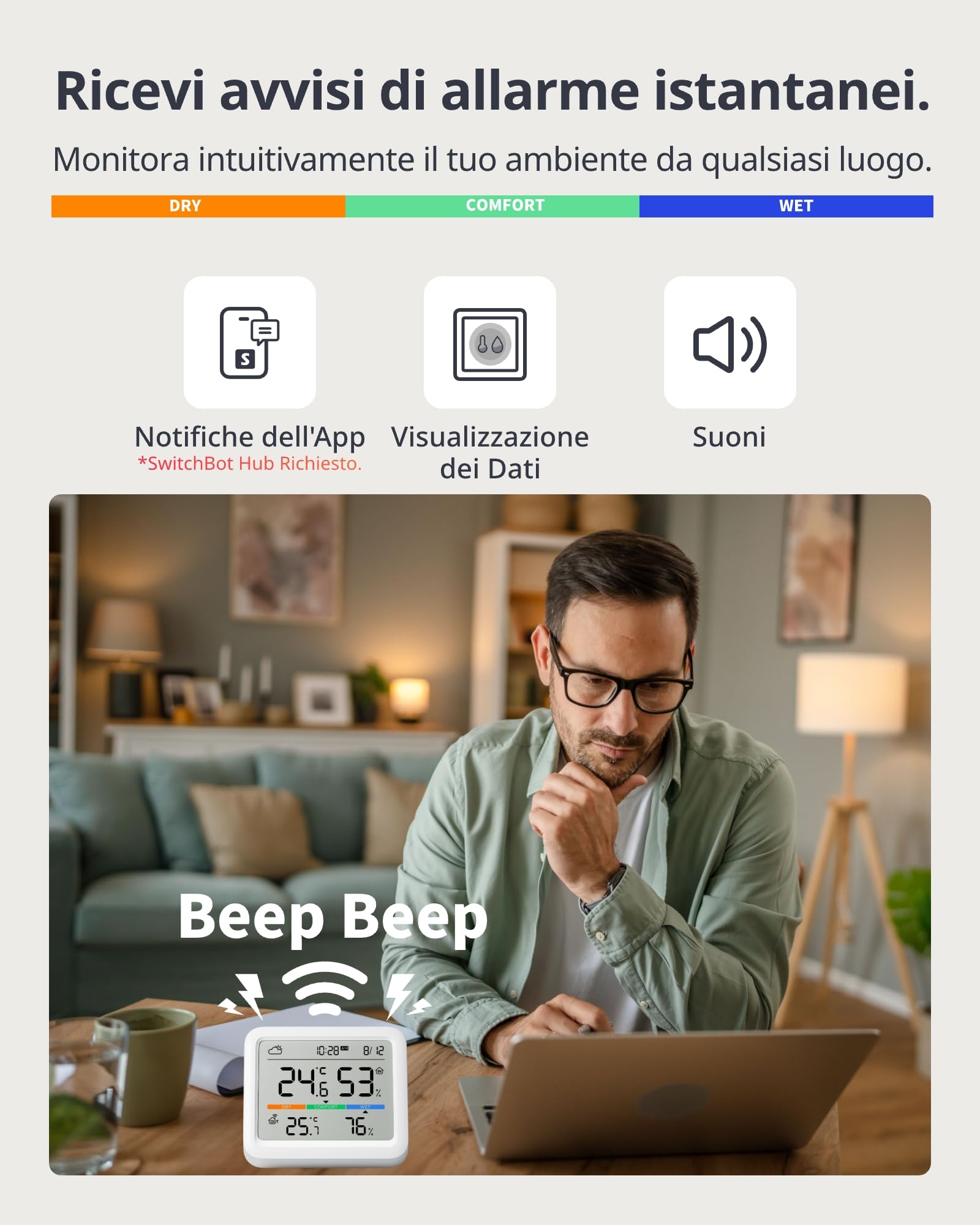 SwitchBot Stazione Meteo WiFi, Termometro Igrometro con Previsione del Tempo, Raggio Bluetooth 120m