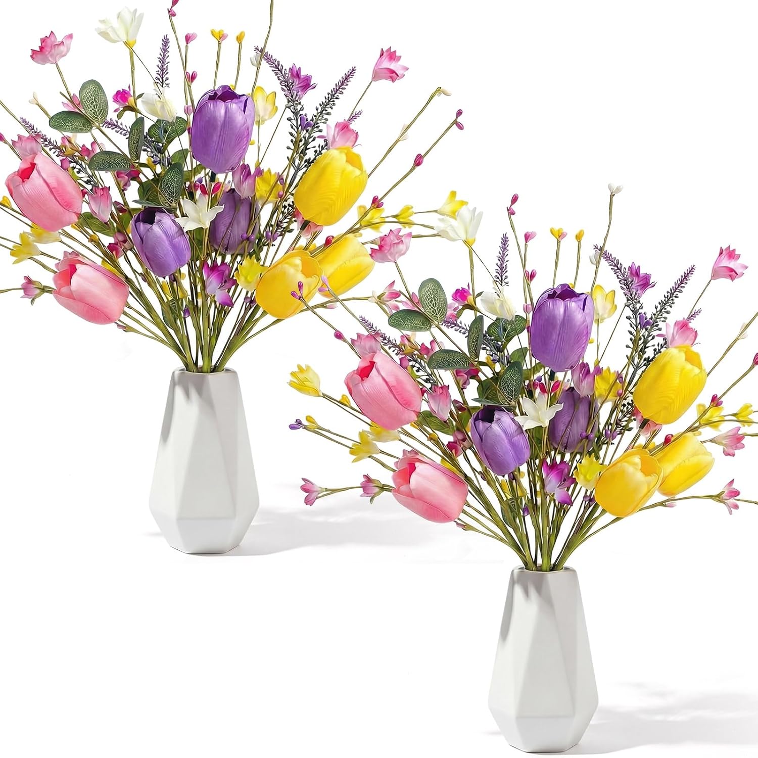 Artificial Spring Flowers 18 Bundles Artificial Pastel Faux Tulips Spring Fake Wildflowers 17'' Floral Picks with Tulips Wildflowers for Centerpiece Vases Floral Arrangements Easter Summer Home Decor