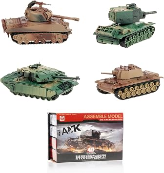 172 Assembly Tank Model Set 4 Pcs Incl. Challenger, KV1, KV2, M4A3 Sherman Tanks