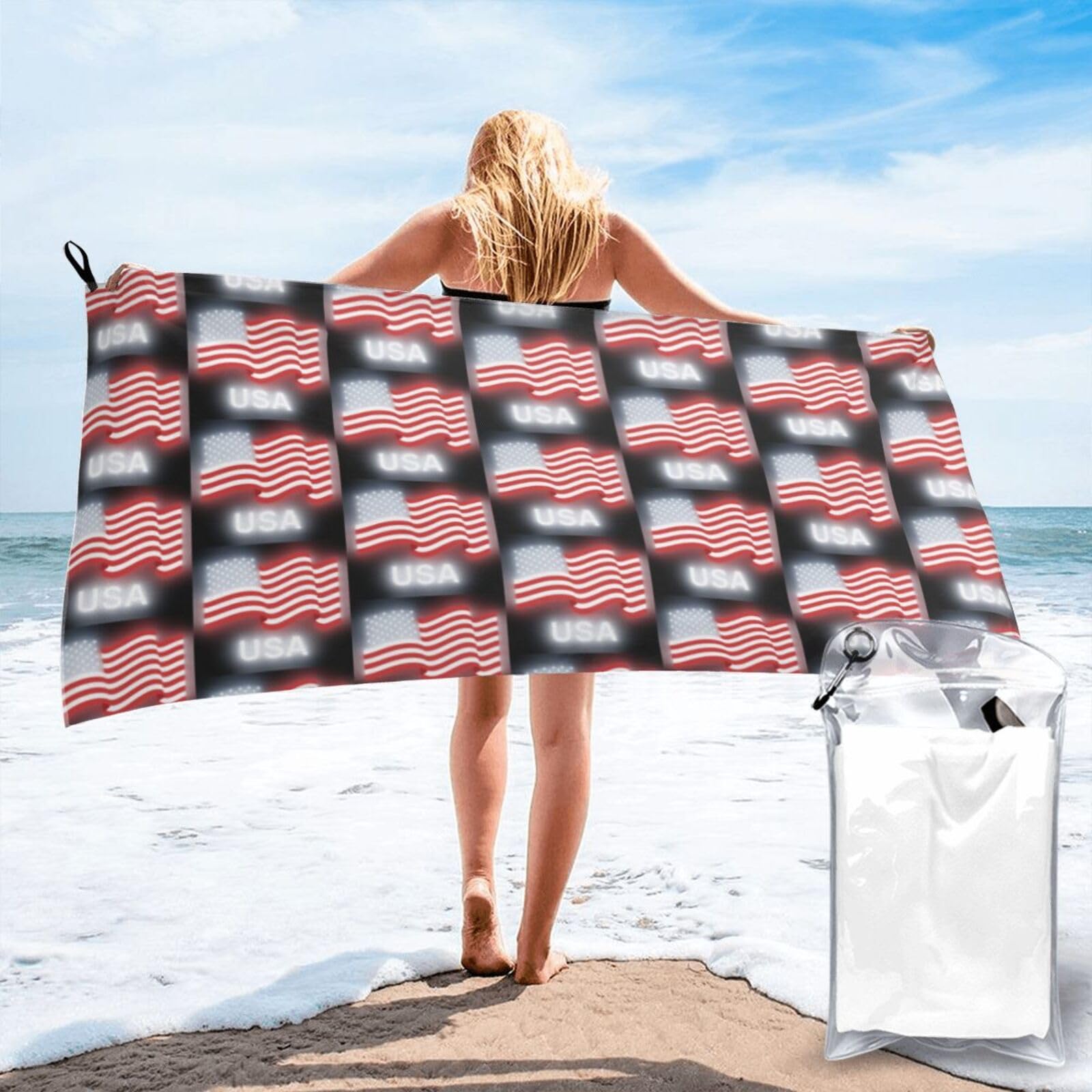 FHIZOAL American Flag Quick Dry Towel Microfibre Towel Super Absorbent Ultra Compact Gym Sports Beach Camping Travel