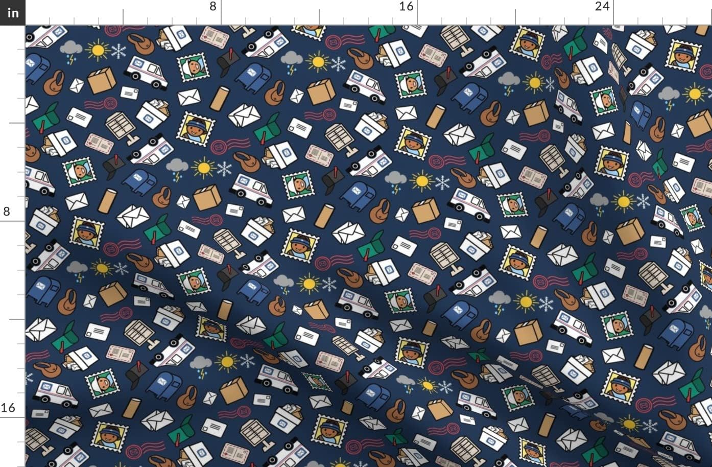 Spoonflower Fabric - Letters Mailbox Snal Mail Carrier Printed on Organic Cotton Sateen Fabric by The Yard - Sewing Quilting Apparel Home Decor