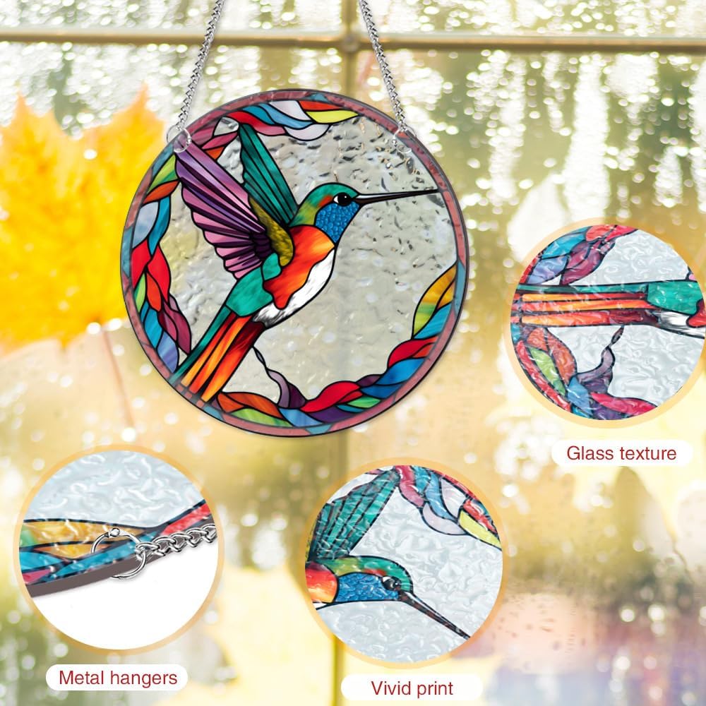 HOTIYOK Colourful Hummingbirds Acrylic Window Hangings Stained Glass Panels Window & Wall Decor for Indoor, Ideal Housewarming Gift Home Decor for Grandma Wife Teacher Bird Lover - Image 5