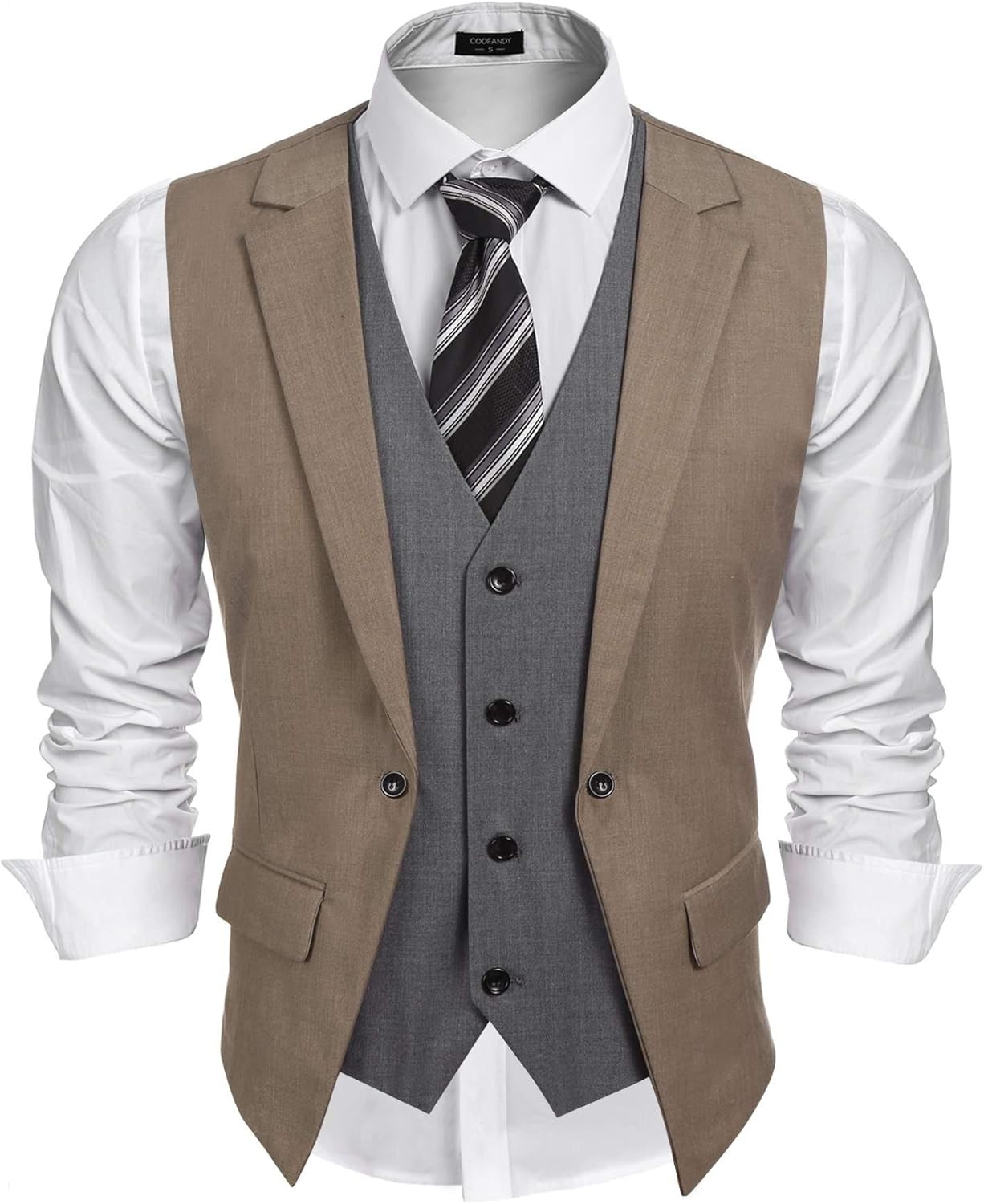 COOFANDY Men's Layered Suit Vest Business Dress Vests Formal Wedding Waistcoat Slim Fit