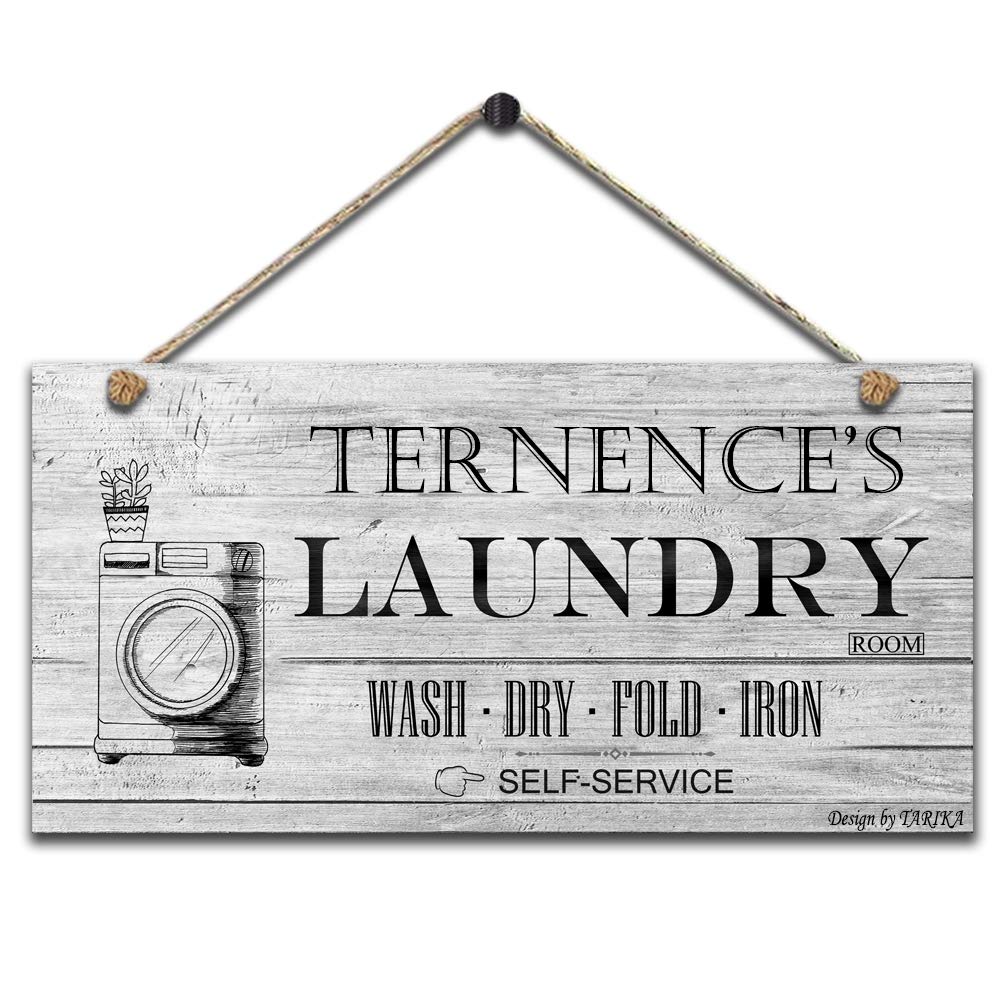 Ternence's Laundry Room Wash Dry Fold Iron Self-service Retro Wooden Public Decorative Hanging Sign for Home Door Fence Vintage Wall Plaques Decoration(5x10 inches)