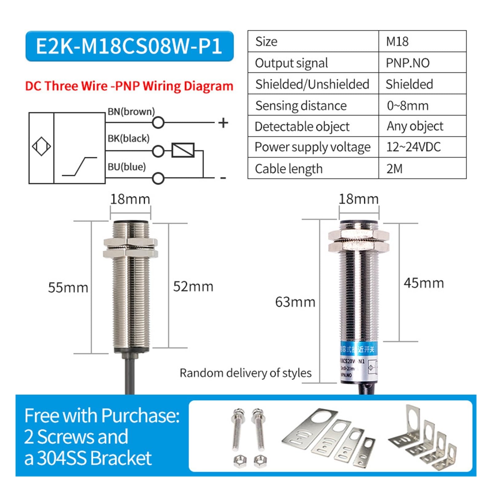 Medidor de nivel de sonido, M12M18M30 interruptor de proximidad capacitivo material detección partículas alimentación plástico sensor inducción madera líquida | E2K-M18CS08W-P1