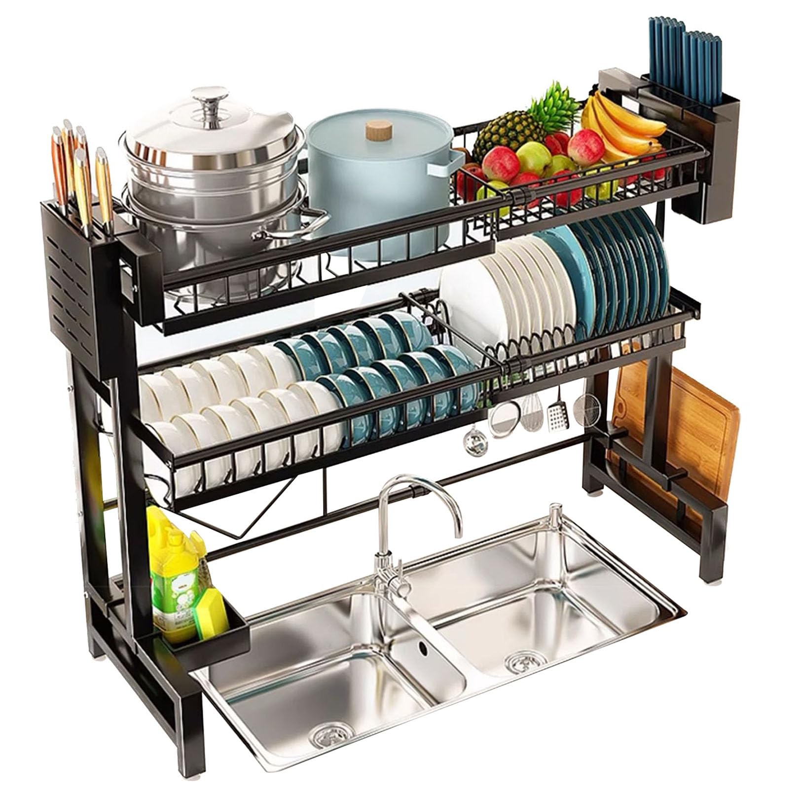 Over The Sink Dish Drainer Rack Dish Drainer Rack Expandable 24 4 to 39 4 CM 3-Tier Kitchen