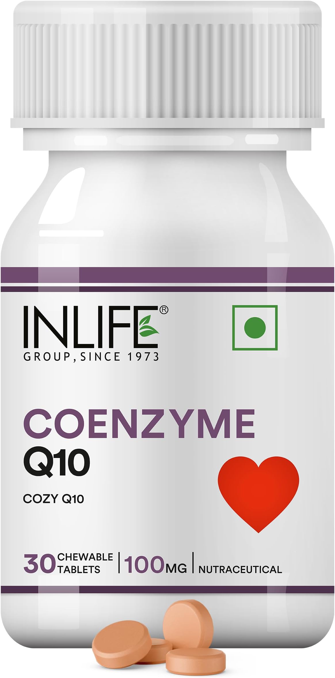 Coenzyme Q10 CoQ10 100mg, Ubiquinone Chewable Supplement, Heart Health & Cellular Energy Support, Men Women, 30 Tablets (Pack of 1)