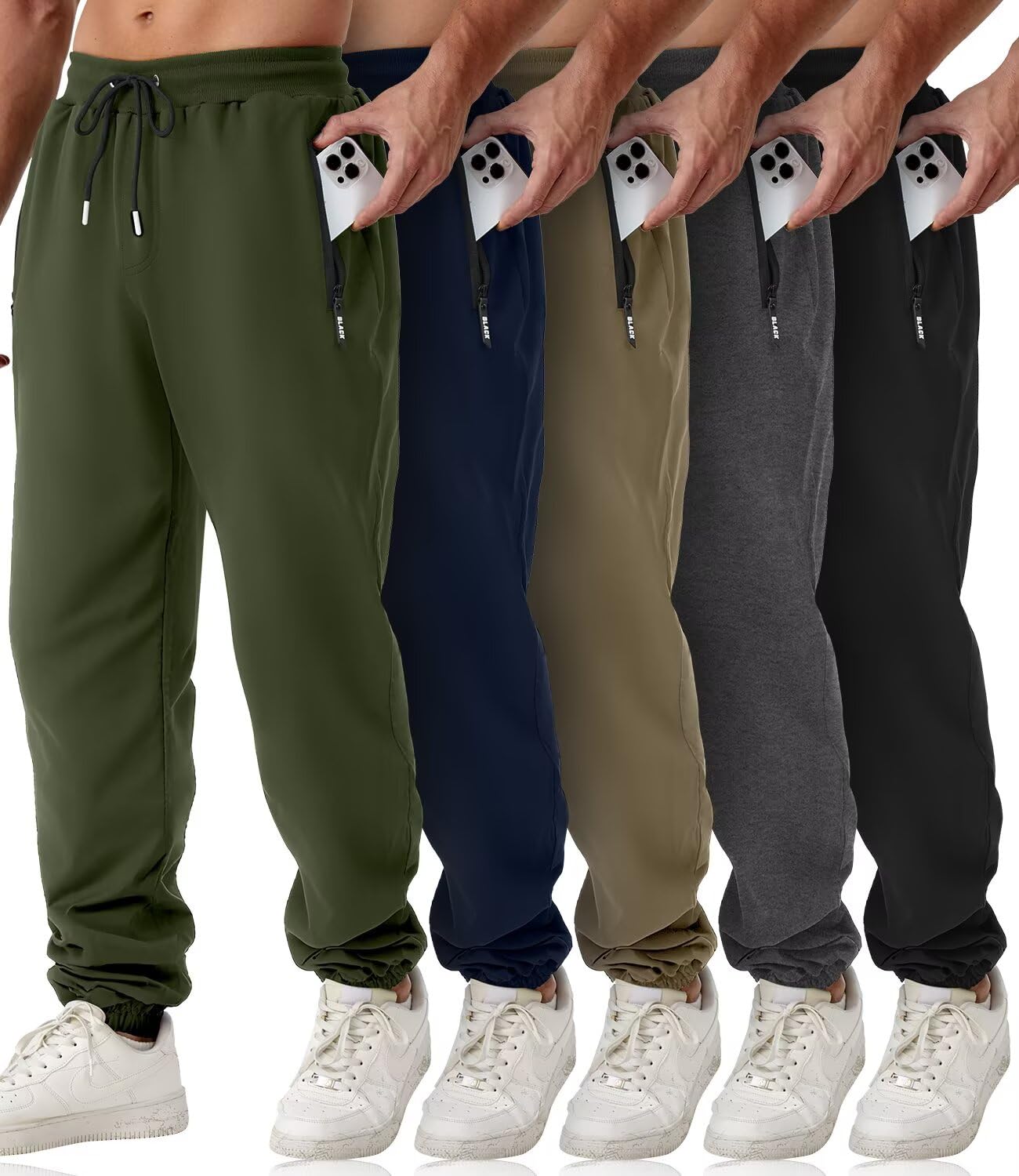 Mens Sweatpants with Zipper Pockets 5 Pack
