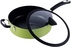 OZERI Green Earth Non-Stick Ceramic Cookware, All-in-One Green Sauce Pan, 5 Liter (5.3 Quart)