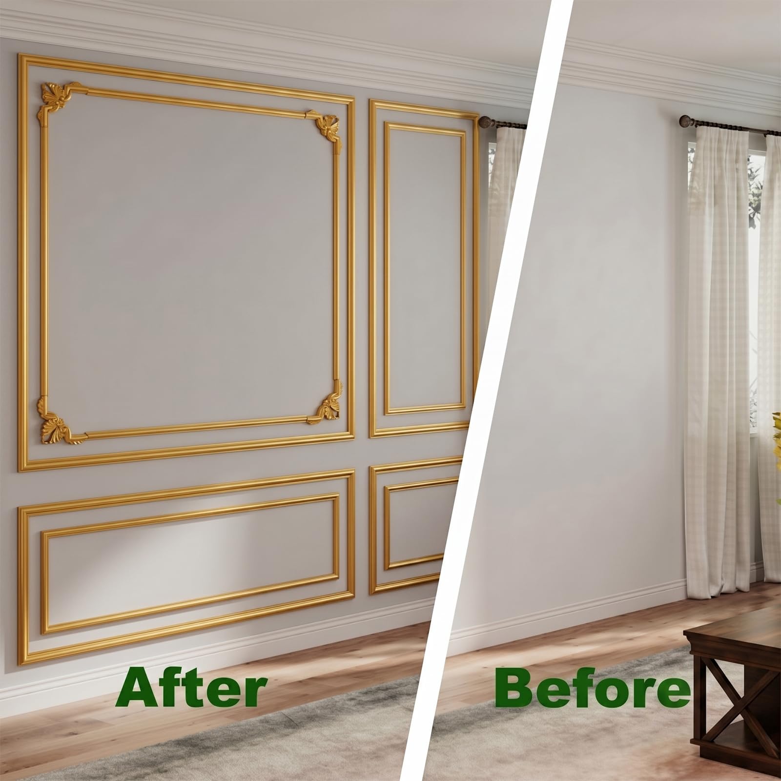 PVC Modanatura Adesiva per Pareti Flessibile per Soffitto Mobili Interni Gold,15m