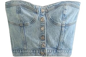 Y2K Womens Patchwork Corset Crop Top Off Shoulder Backless Lace-Up Denim Camisole