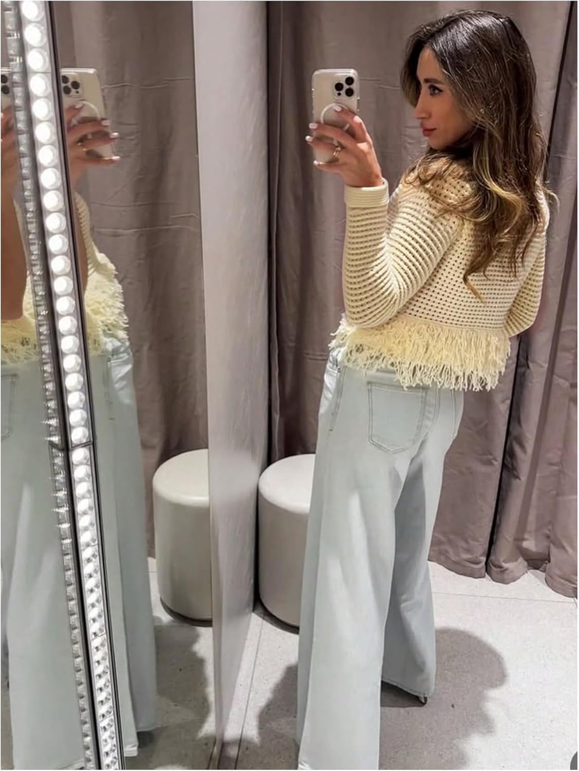 SweatyRocks Women's Crochet Lightweight Cardigan Boho Tassel Fringe Cardigan Button Down Sweaters