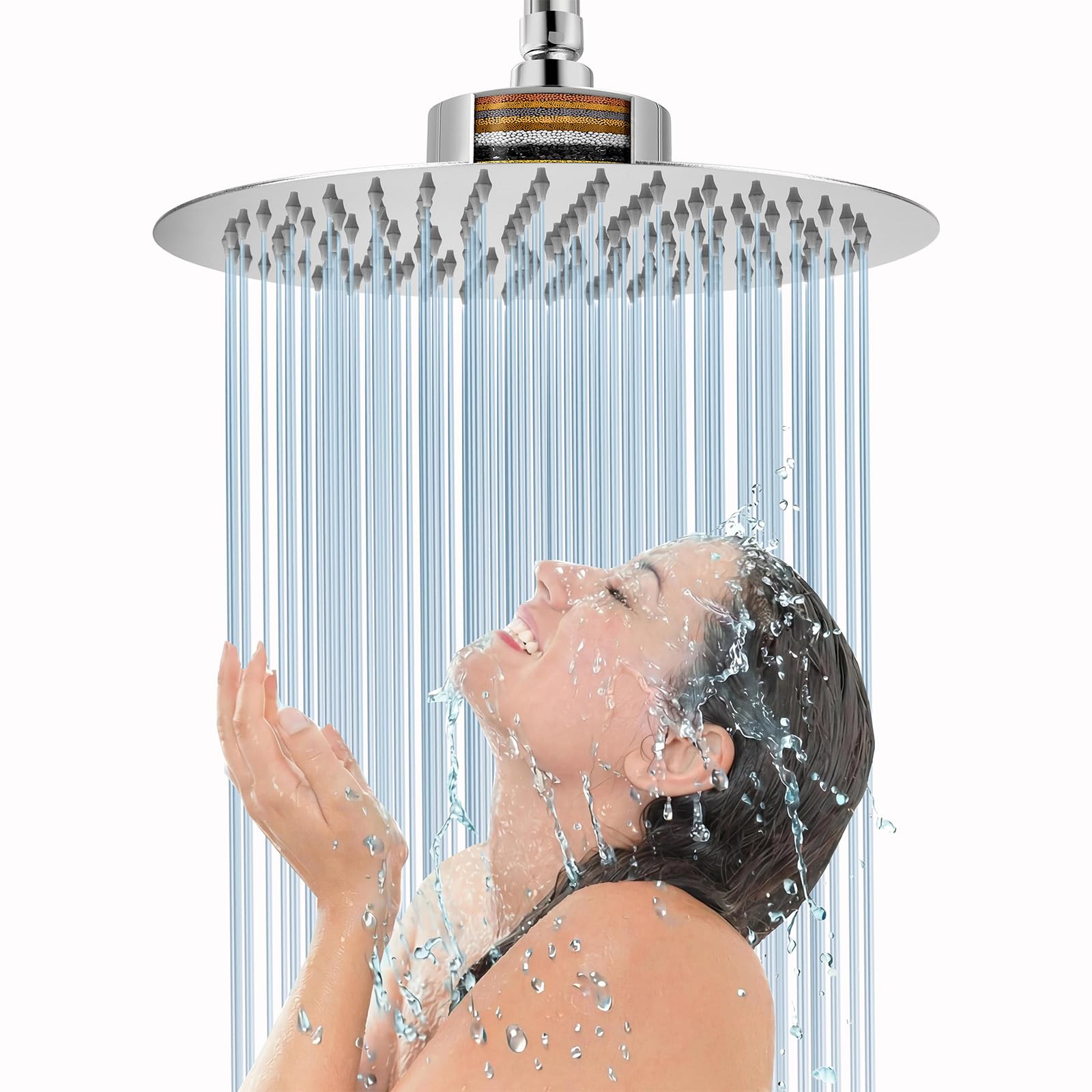 Soffione Doccia a Pioggia Voolan con Filtro, Soffioni a Pioggia ad Alta Portata in Acciaio Inossidabile 304, Soffione a Cascata con Filtro per Acqua Dura (20cm, Rotondo)