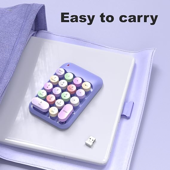 MOFII Wireless Number Pads - Purple Numeric Keypad 18 Keys USB 2.4G Round Keycap Colorful Extensions Keypads, Financial Accounting Portable Numpad 10 Key for Laptop/PC/Notebook/Surface Pro