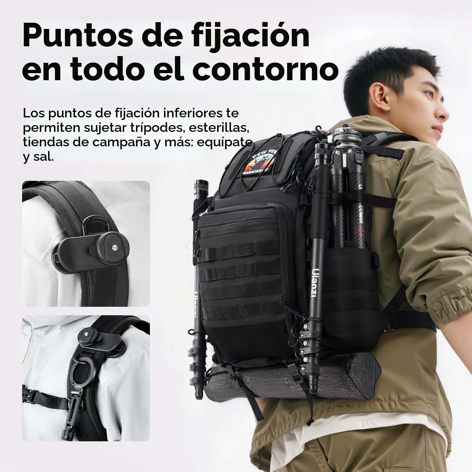 ULANZI 28L Mochila para Cámara, Bolsa para Cámara con Múltiples Puntos de Anclaje, 7 Compartimentos de Almacenamiento DIY, Ordenador Portátil de 15,7'' para Cámaras Réflex, Drones y Trípodes