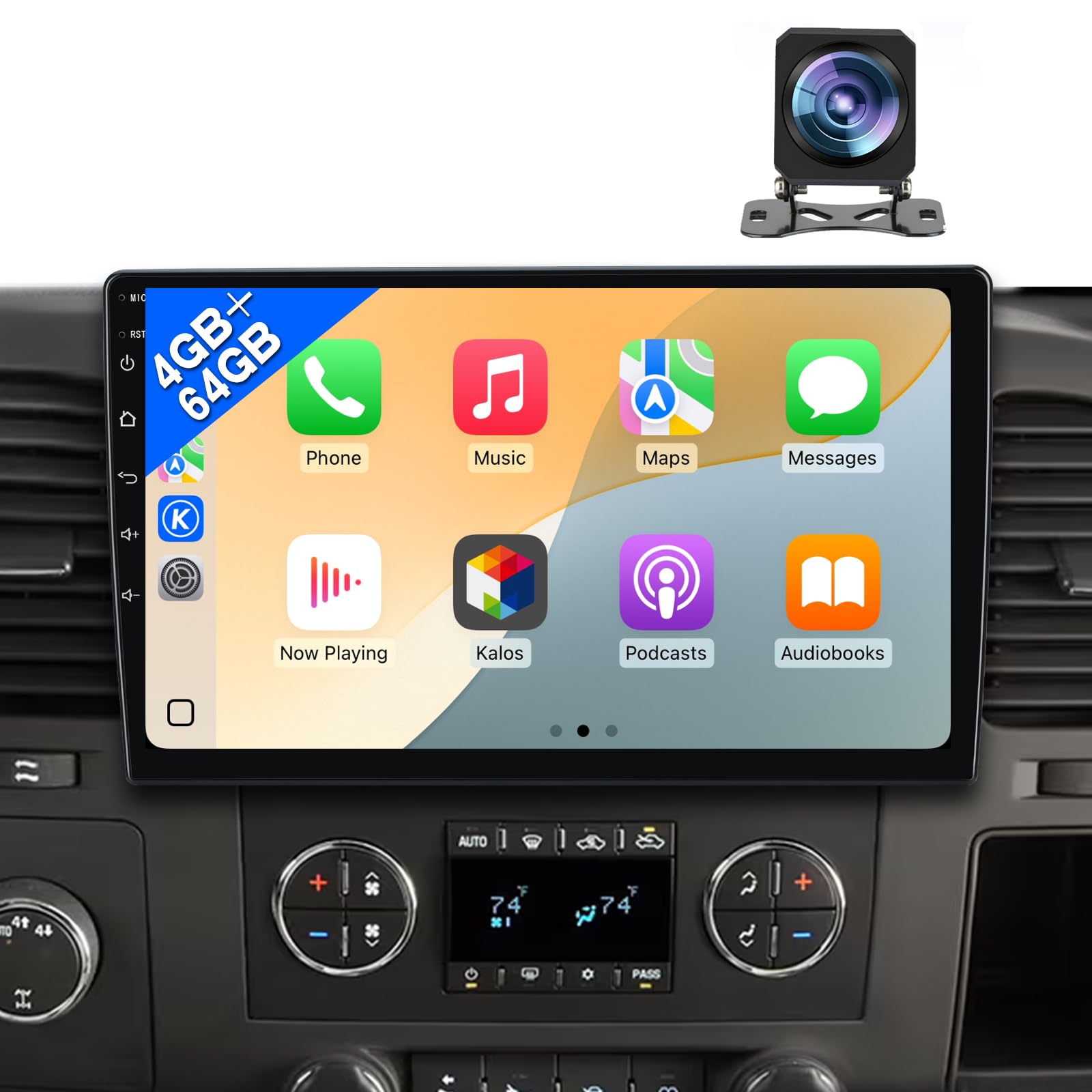 [4GB+64GB] Car Radio Stereo 10 inch Touch Screen for Chevy Silverado 2007-2013 Tahoe GMC Sierra Yukon with CarPlay Android Auto Backup Camera