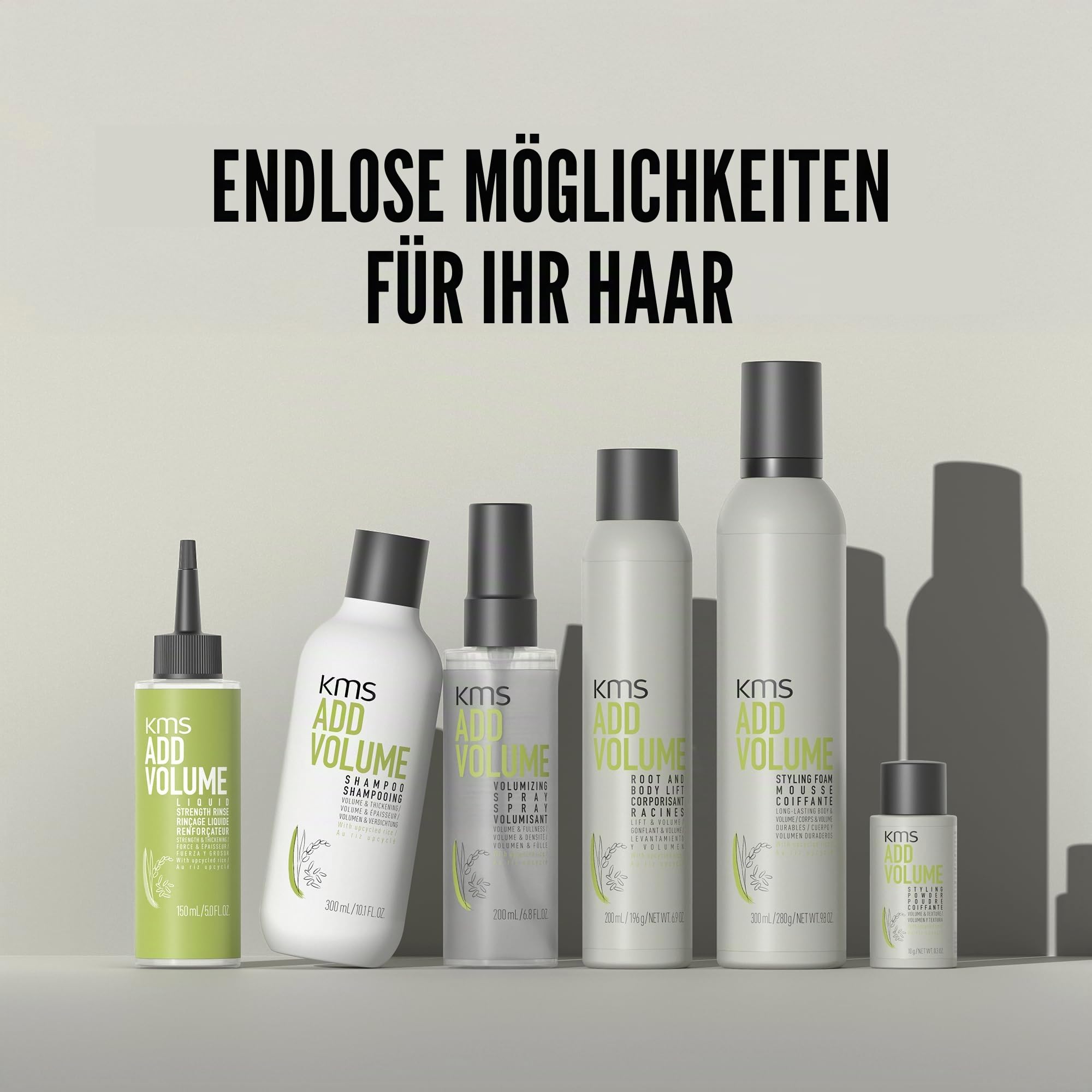 KMS ADDVOLUME Shampoo für feines bis mittelstarkes Haar, dem Volumen fehlt oder das dünn erscheint, mehr Fülle, stärkeres Haar, vegane Formulierung mit upgecyceltem Reis, ohne Silikone, 750ml