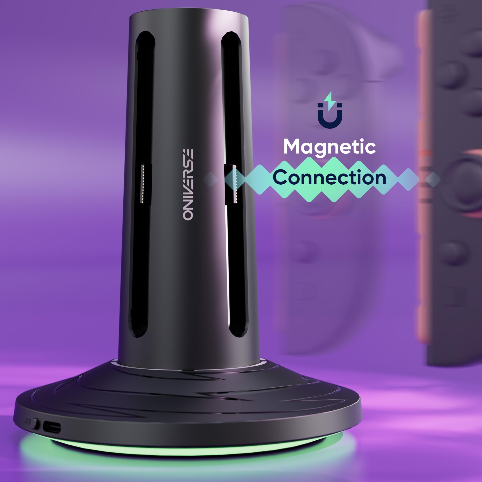 Oniverse Joy-Con Ladegerät für Switch 2 - Schnelllade-Station für 4 Joy-Cons kompatibel mit Nintendo Switch 2, USB-C Stromversorgung, Rote/Blau LED-Anzeigen, Zubehör mit 10 Beleuchtungsmodi