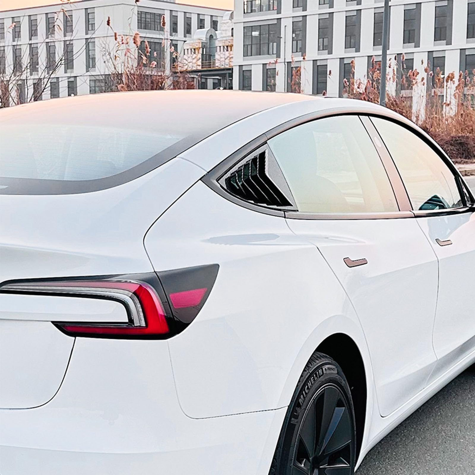 2 sztuki do Tesla Model 3 2024 +, tylne okiennice samochodowe żaluzje boczne, osłony, wykończenia, akcesoria zewnętrzne ABS, B Carbon Fiber Look