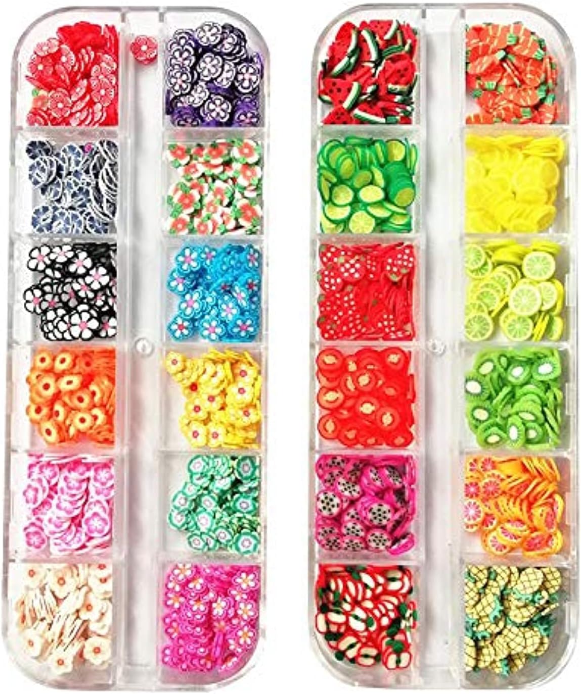 3D Nail Art Slice, 24 Grids Mixed Fruits and Flowers Slices, DIY Women Manicure Accessories, Resin Fruit Tips, Slime Craft Polymer Clay Kit for Snowglobe Tumbler Craft