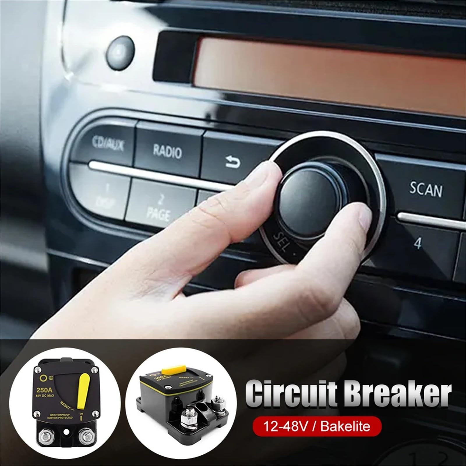 Wyłącznik automatyczny AMP 30A 50A 60A 80A 100A 150A 200A 250A 300A bezpiecznik resetowy 12-48V DC Przełącznik wzmacniacza audio do samochodu 1 szt. (250A)