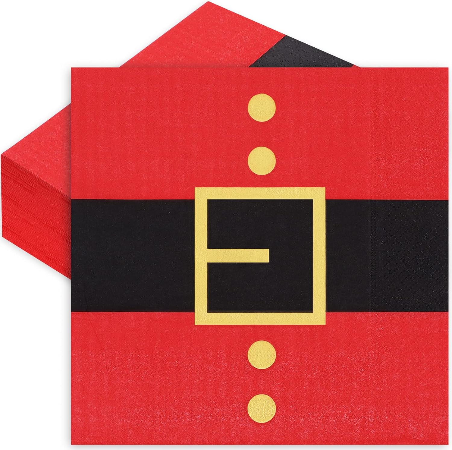 Whaline 80 Pack Christmas Napkins 6.5 x 6.5 Inch Santa's Belt Disposable Napkins