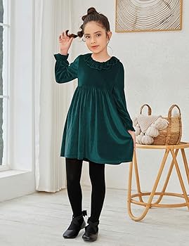 Amazon.com: Jxstar Little Girls Velvet Dress Ruffle Trim Long